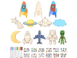 Kit De Artesanato Em Madeira Topjowga Foguete, 32 Peças Para Crianças, Para Pintura, Artesanato Criativo, Adesivos, Brinquedos Diy