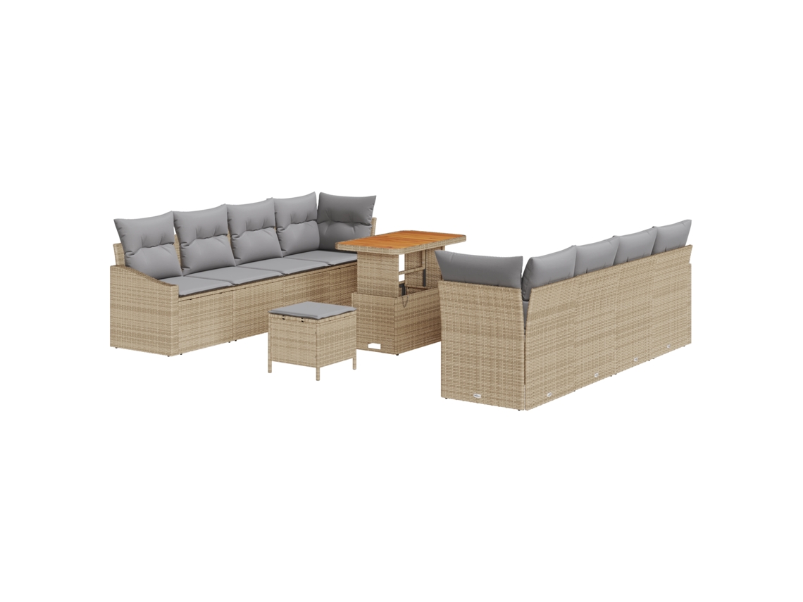 Conjunto 11 Conjunto De Sofá De Jardim Vidaxl Bege Vime Pe (90 X 55 X 71 Cm)