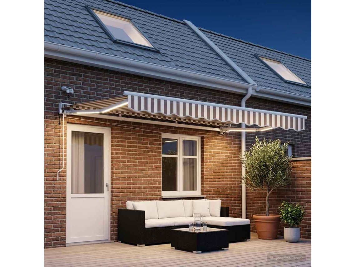 Vidaxl Toldo Retrátil Elétrico Cinza Claro E Branco 4 × 3,5 M