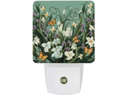 Luminária de parede LED noturna com plugue, acendimento automático, com sensor automático, estampa floral.