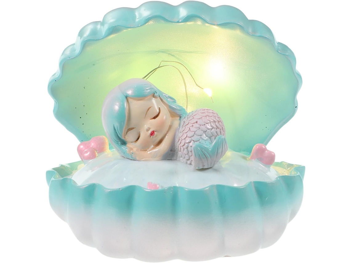 Luminária Noturna Decorativa Sereia Em Resina Sintética Azul Luz