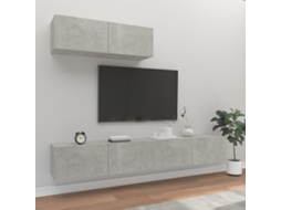 Conjunto Mã³veis De Tv 3 Pcs Madeira Processada Cinza Cimento DKD HOME DECOR