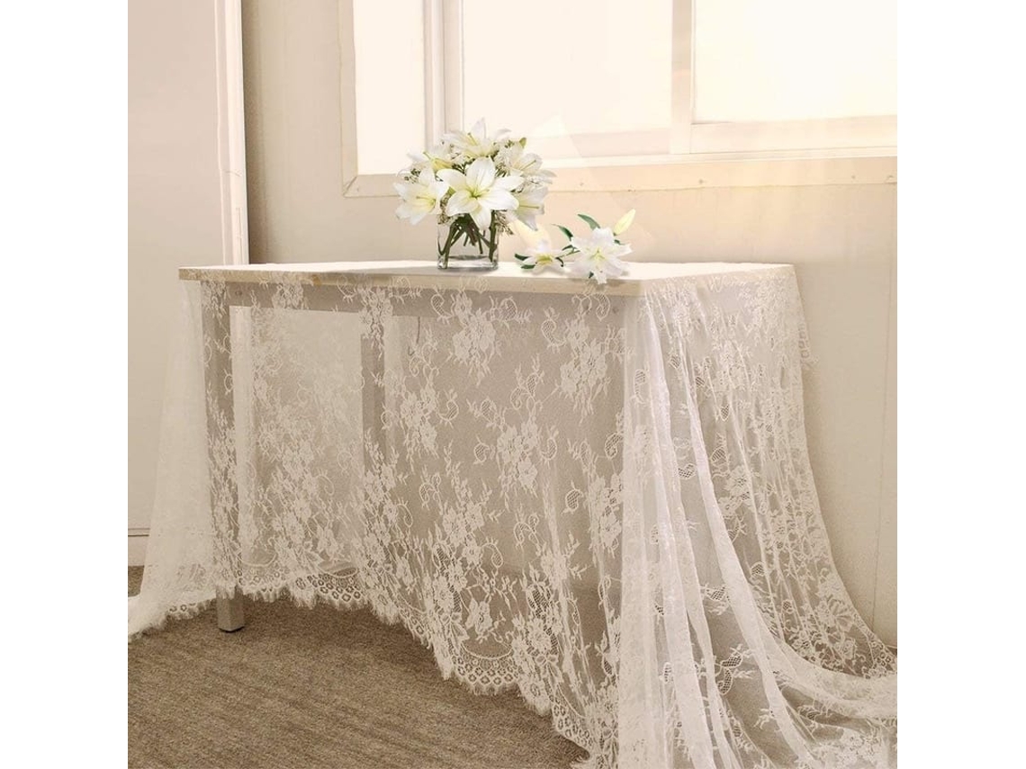 Toalha De Mesa Branca De Renda Para Casamento 60x120 Polegadas Sobreposição Vintage Bordada Clássica