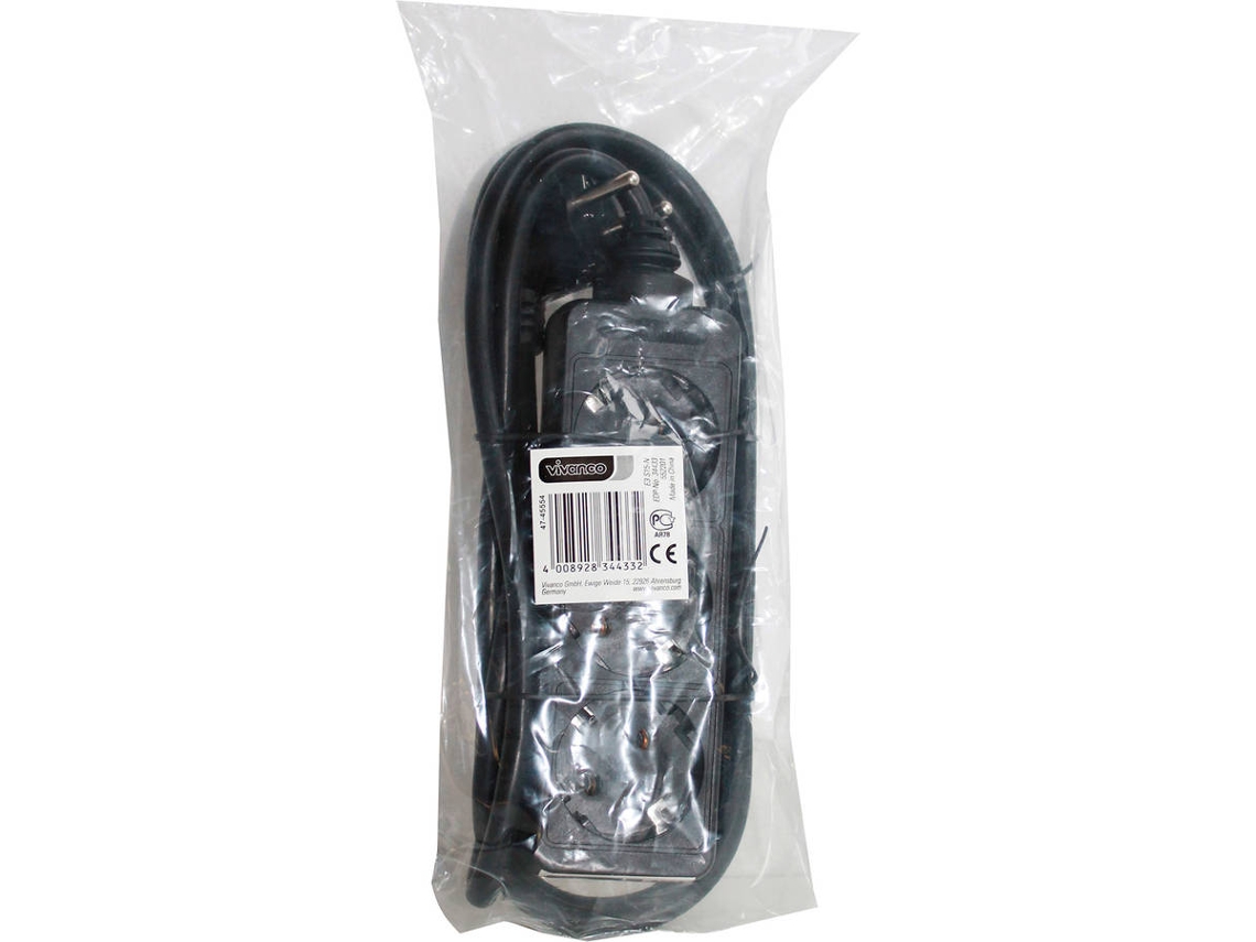Extensão 3T VIVANCO Sem Interruptor 1.4M (Preto)