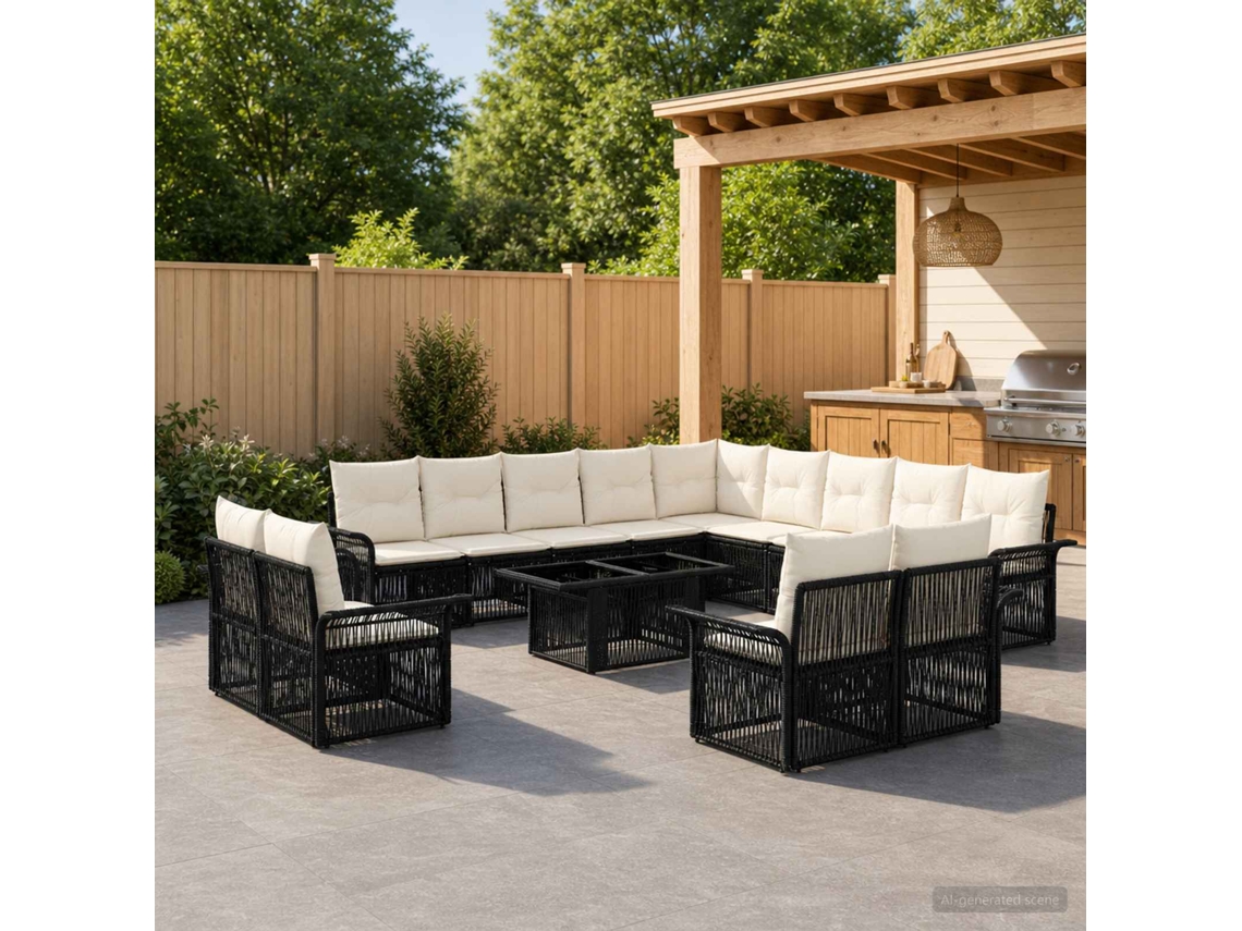 Vidaxl Conjunto De Sofá De Jardim 14 Unid. Preto E Branco Creme