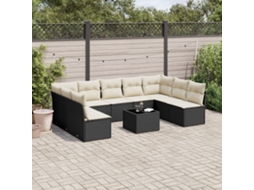 Vidaxl 10 Pcs Conjunto Sofás De Jardim C/ Almofadões Vime Pe Preto