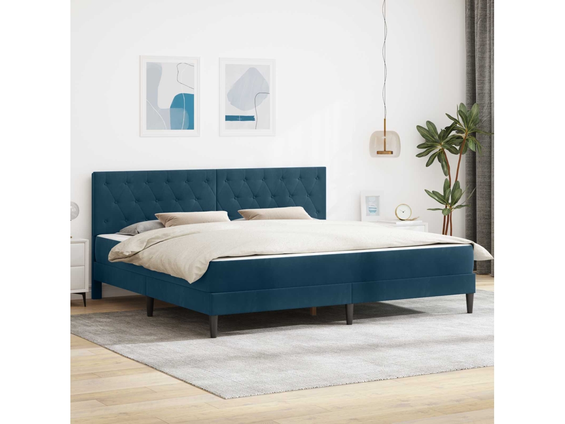 Vidaxl Estrutura De Cama Com Colchão Azul 180 X 200 Cm Veludo
