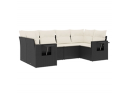 Conjunto Sofás de Jardim 6 Pcs com Almofadões Vime Pe Preto MAISON EXCLUSIVE (6 pcs)