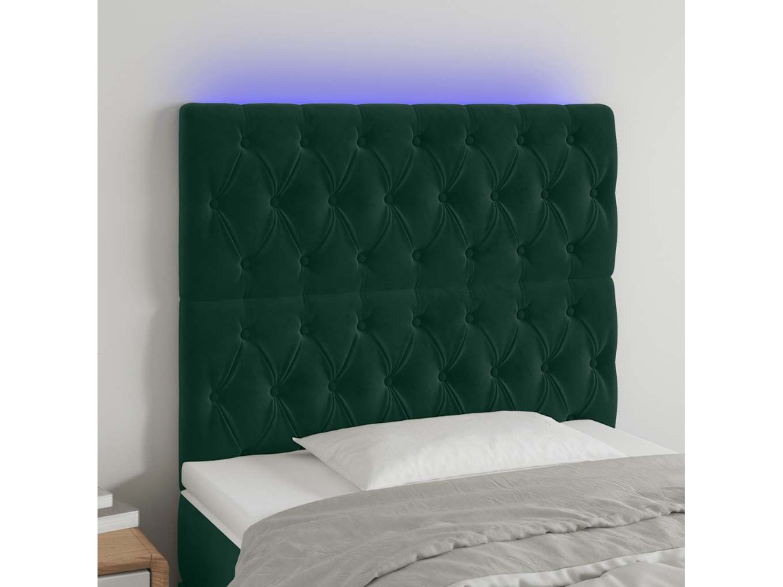 Vidaxl Cabeceira De Cama C/ Led Veludo 90x7x118/128 Cm Verde-escuro