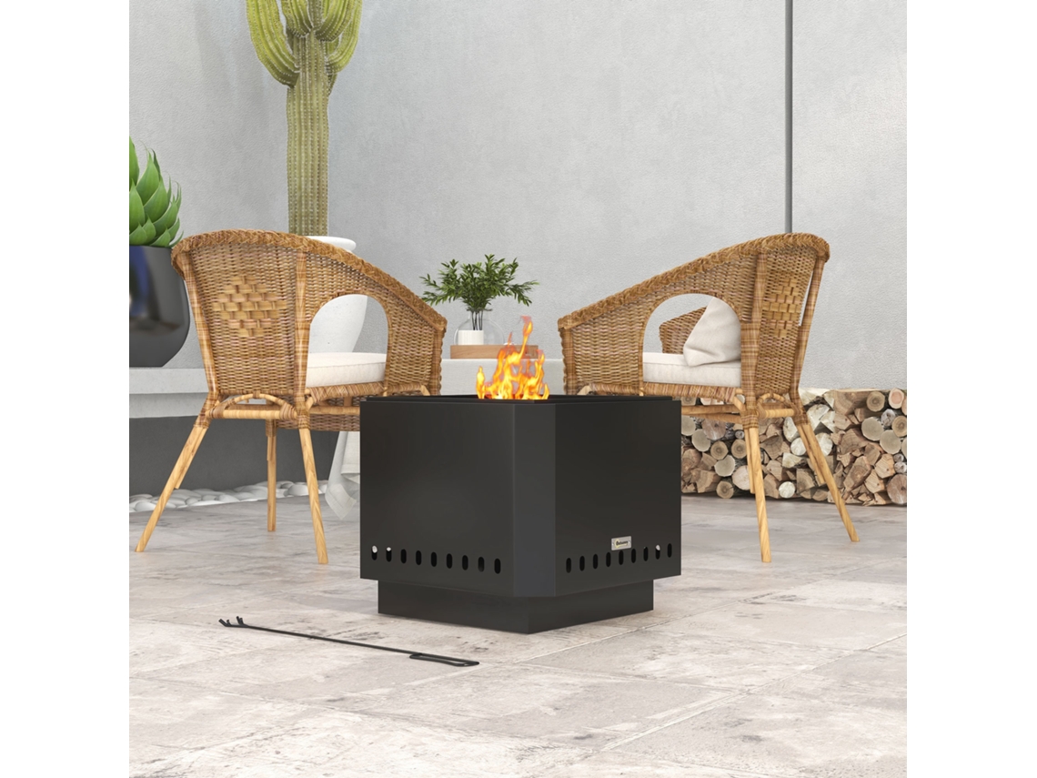 Fire Bowl Fire Pit, Including Poker, 48 X 48 X 41 Cm, Black