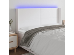 Vidaxl Cabeceira Cama C/ Led Couro Artificial 163x16x118/128 Cm Branco