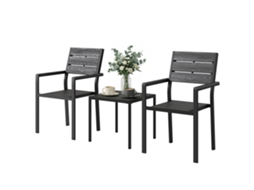 Conjunto De Jardim De 3 Peças Com 2 Cadeiras E Mesa De Hdpe Design Com Ripas Efeito Madeira Para Varanda Preto