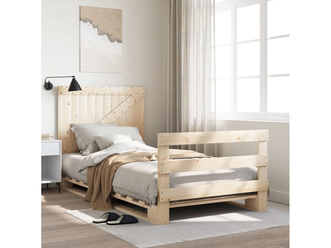 Estrutura De Cama Com Cabeceira 100x200cm Pinho Maciço