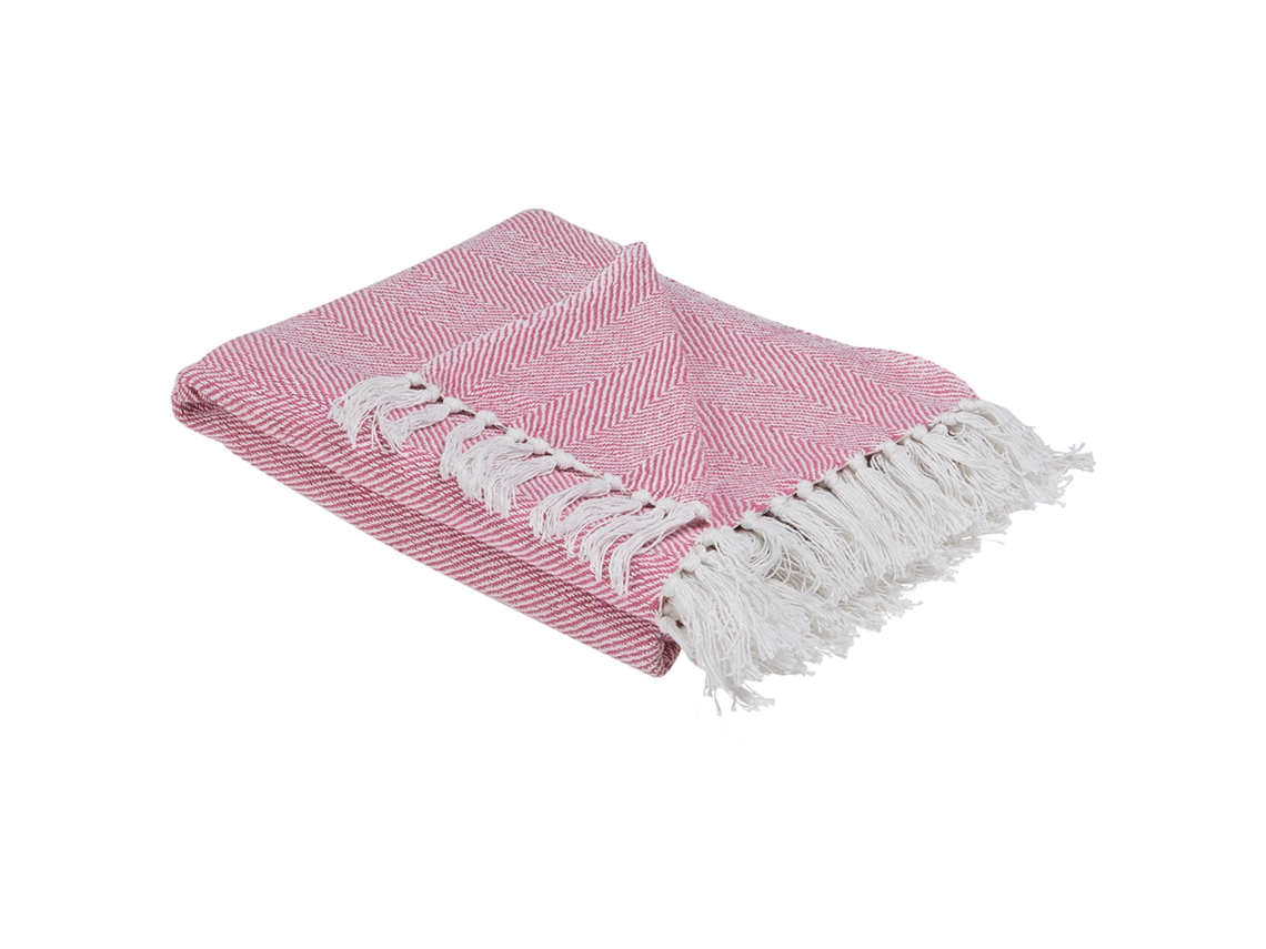 Suave Manta Con Flecos Beliani Tangier De Algodón Rosa 130x160x1