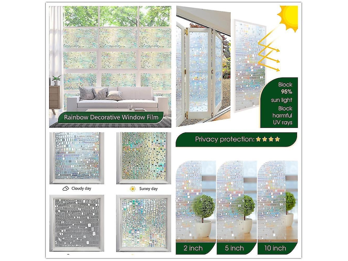 Película De Privacidade Para Janelas, Adesiva, Estática, Decorativa, Protetor Solar, Não Adesiva, 75x200 Cm Slowmoose