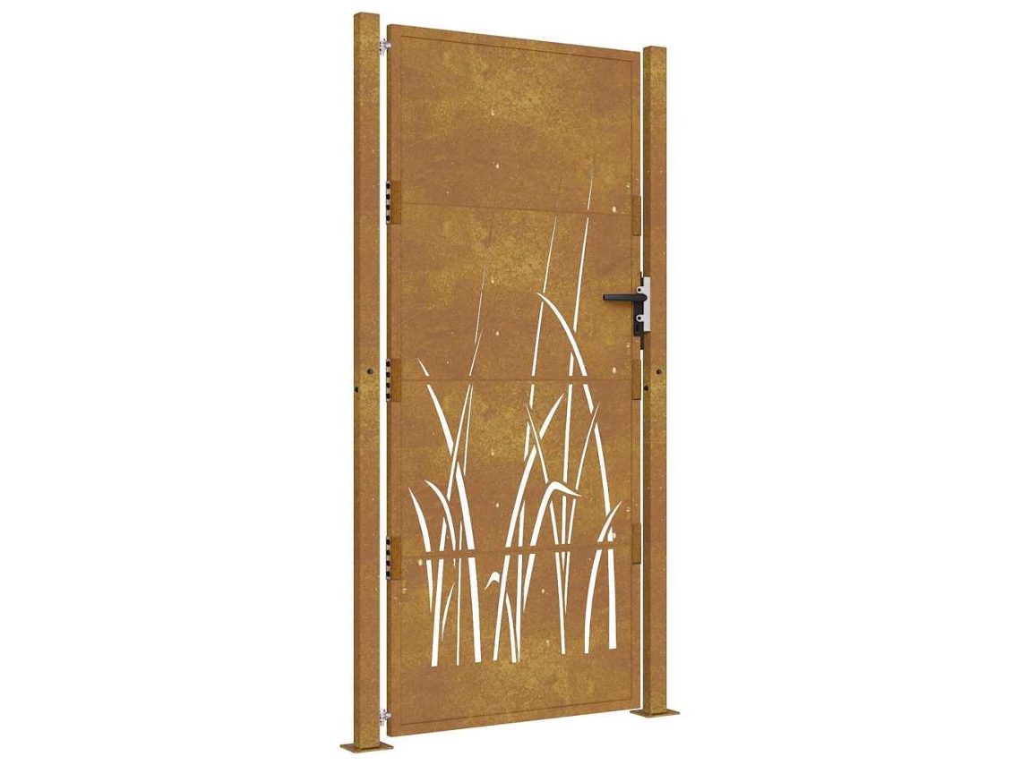 Portão de Jardim VIDA XL Aço Corten Design Erva (105x180 cm)