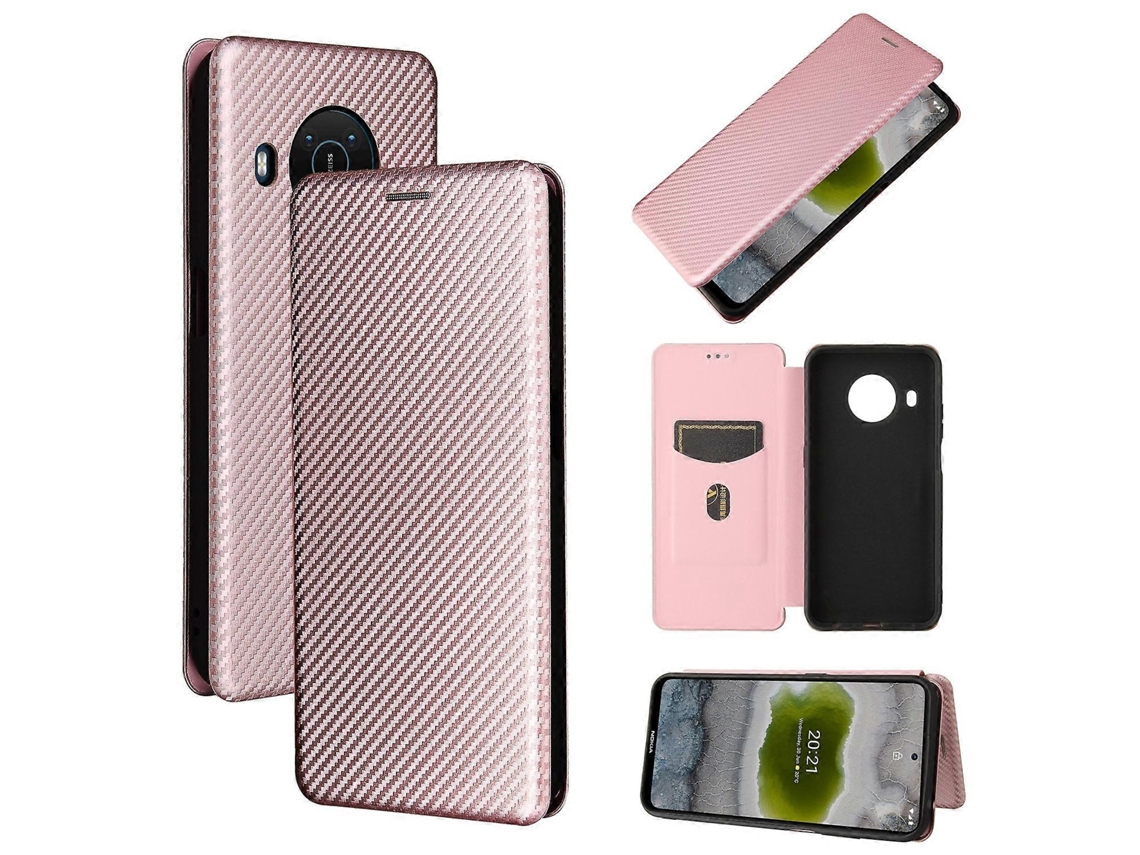 Capa De Tpu Pc Couro Pu Com Slot Para Cartão Para Nokia X10 Com Textura De Fibra De Carbono E Flip Horizontal