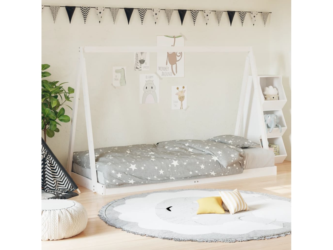 Vidaxl Estrutura De Cama Infantil 90x200 Cm Pinho Maciço Branco