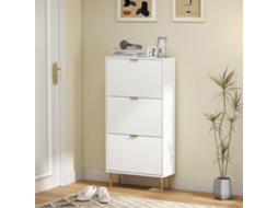 Sapateiro Estreito 3 Portas Caneladas Prateleiras Ajustáveis 18 Pares Sapatos 60x24x122,5 Cm Branco