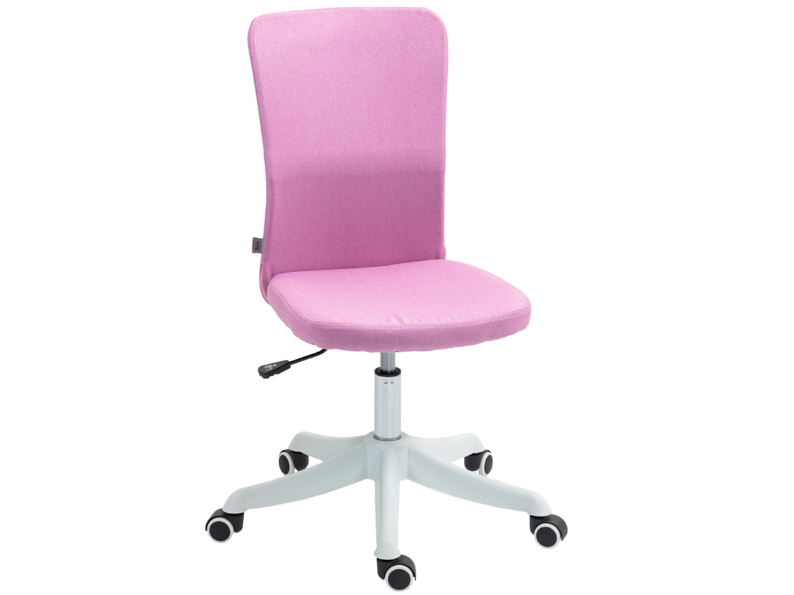 Cadeira De Escritório Sem Apoio Para Os Braços Estofada Em Linho Sintético Com Altura Ajustável 53x43x85-93 Cm Rosa