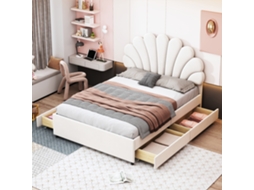 Cama 140x200 Estofada Estampa Floral Guarda Veludo Bege Ripas Colchão VOLTEDGE