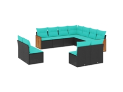 Conjunto de Sofá de Jardim, 11 Peças, Almofadas, Rattan Preto MAISON EXCLUSIVE