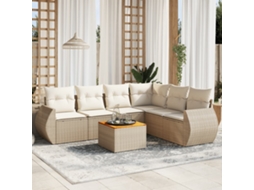 Vidaxl 7 Pcs Conjunto De Sofás P/ Jardim Com Almofadões Vime Pe Bege