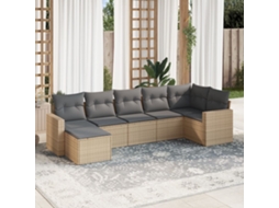 Vidaxl 7 Pcs Conjunto De Sofás P/ Jardim Com Almofadões Vime Pe Bege