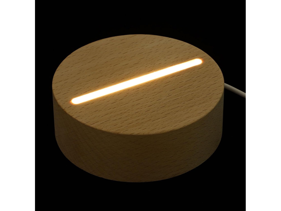 Luminária De Mesa Usb Artesanal Em Madeira, Base Arredondada De 10 Cm X 3,5 Cm, Acabamento Em Faia.