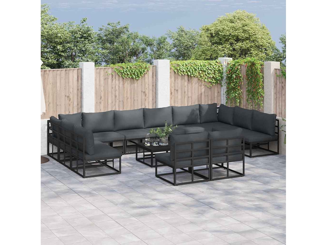 Vidaxl Conjunto de Sofá de Jardim com Almofada 13 Pcs Preto Alumínio