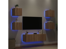 Vidaxl 5 Pcs Móveis De Parede Para Tv Com Luzes Led Carvalho Sonoma