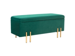 Banco, Banco Esfado Com Espaço de Armazenamento, Metal, Madeira De Borracha, Espuma, 100 x 40 x 42 Cm, Verde Hm
