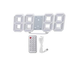Relógio digital 3D LED com temporizador, temperatura e luz noturna, controle remoto, branco.