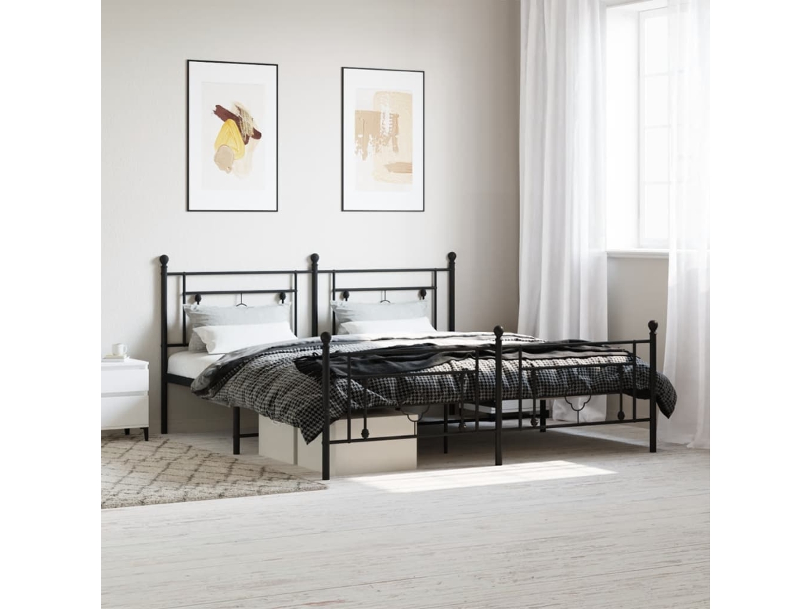 Vidaxl Estrutura de Cama com Cabeceira e Pés 183x213 Cm Metal Preto