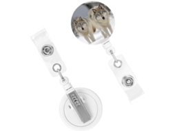 Suporte para Crachá retrátil e resistente, com estampa de dois lobos caminhando na neve, suporte robusto para Crachá, com clipes.
