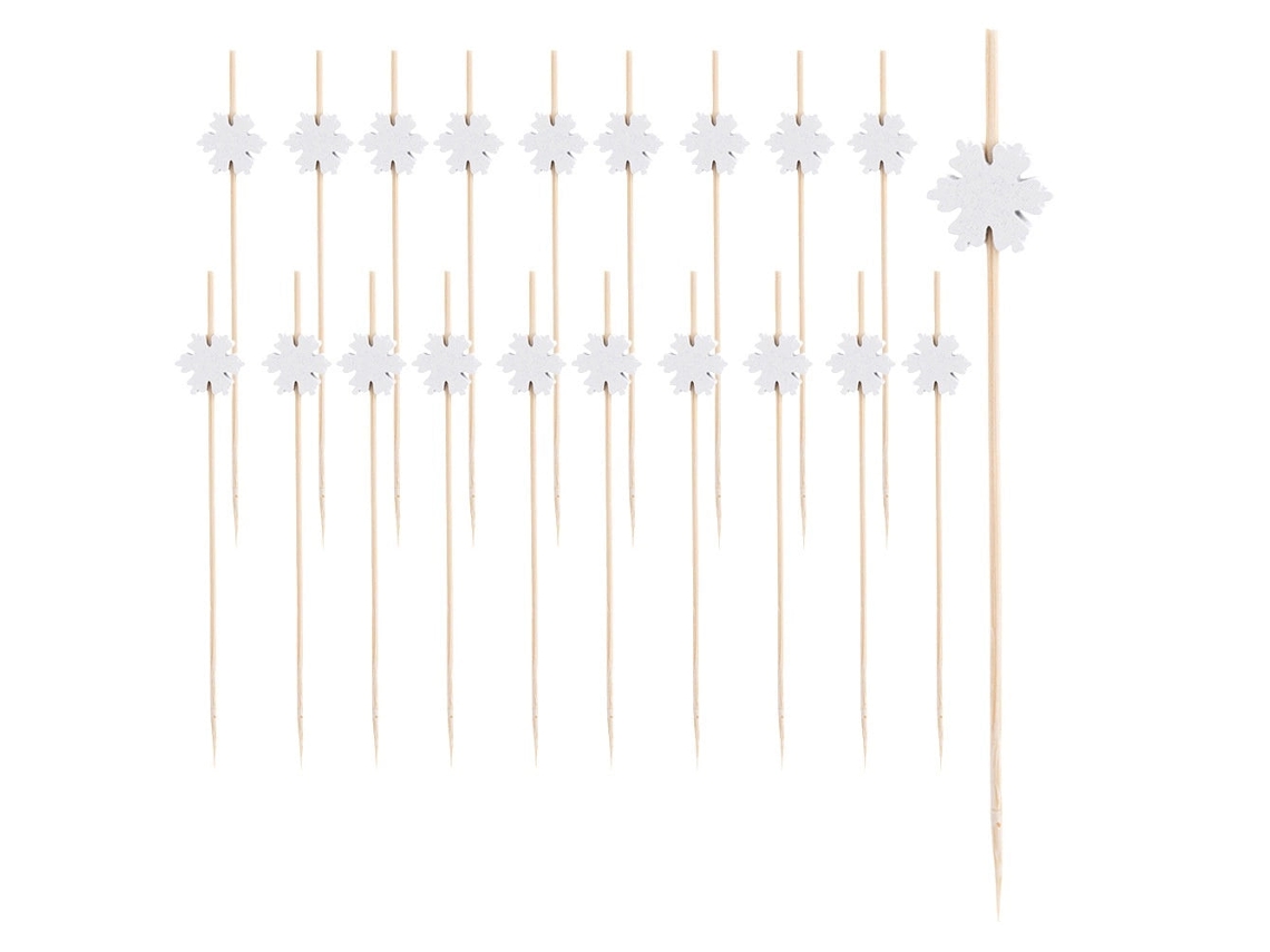 Palitos De Cocktail De Bambu Com Flocos De Neve, 20 Unidades