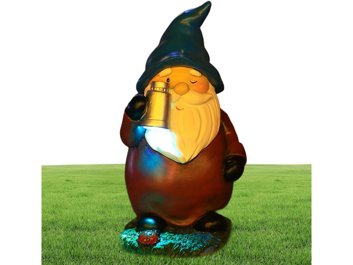 Gnomo de Jardim Movido a Energia Solar, Decoração Externa com Energia Solar, Figura de Resina Às Intempéries com CHABERLU