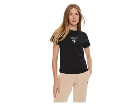 T-shirt De Mulher Guess Activewear Regular Fit Algodão Preto (l)