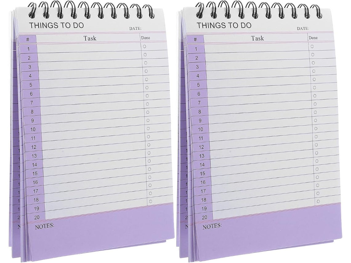 Conjunto de 2 cadernos espiral roxos, caderno de planejamento portátil com páginas para destacar.