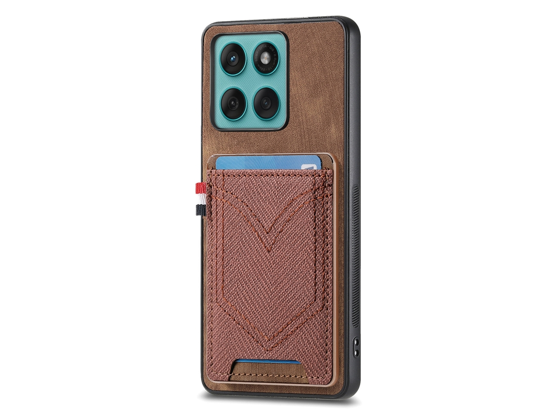 Capa Para Moto Edge 60s ,ultrafina Em Couro Pu Com Porta-cartão Marrom Panoona