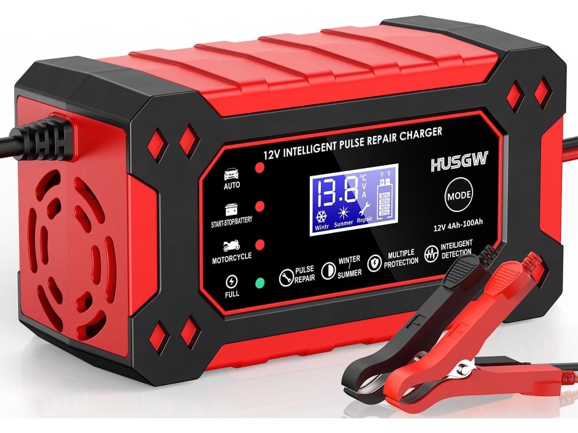 Lurelia Carregador De Bateria 12v 6a 2ah 100ah 24v Para Carro E Moto Com Visor Lcd