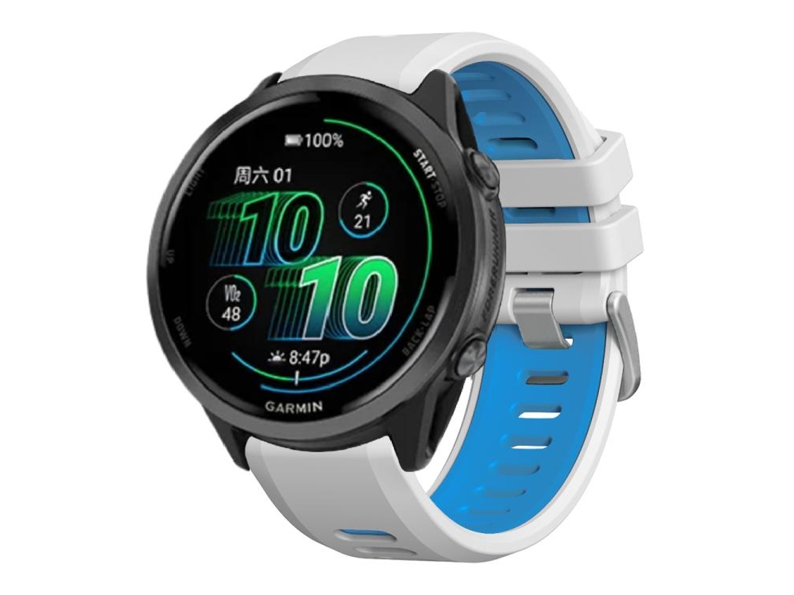 Bracelete Garmin Forerunner 970 Silicone Bicolor Fivela de Aço Preta Branco e Azul XIAOMOYU