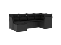 Conjunto Sofás de Jardim 6 Pcs com Almofadões Vime Pe Preto MAISON EXCLUSIVE (6 pcs)
