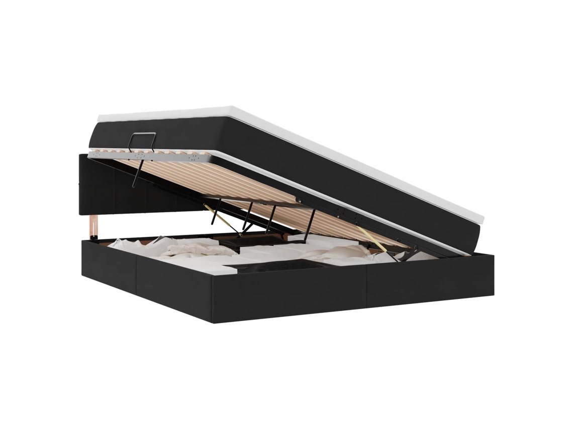 Maison Exclusive - Cama Com Arrumação E Led Com Colchão Preto 160 X 200 Cm Veludo