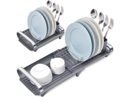 Escorredor de Pratos Expansível Compacto Ajustável de Aço Inoxidável com Cesta de Talheres Pés Antiderrapantes X75
