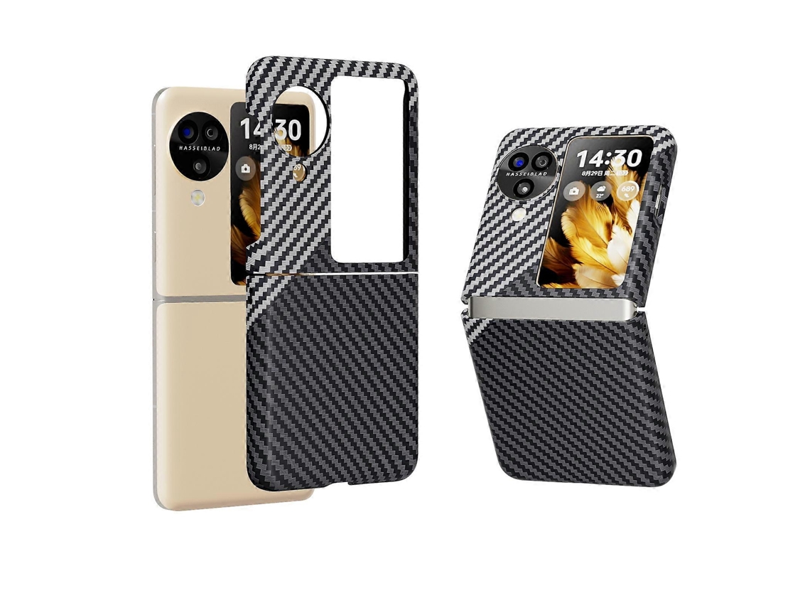 Capa Protetora Completa Com Textura De Fibra De Carbono Para Oppo Find N3 Flip