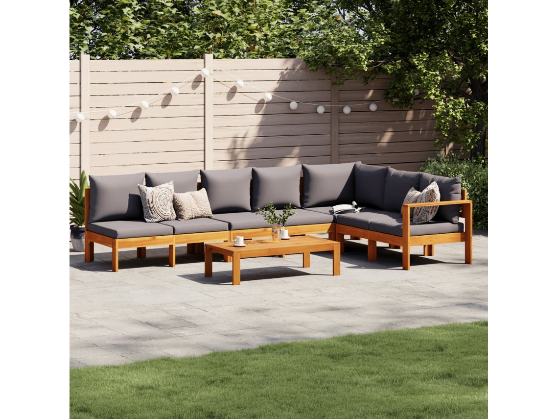 Vidaxl 5 Pcs Conjunto De Sofás De Jardim Com Almofadões Acácia Maciça