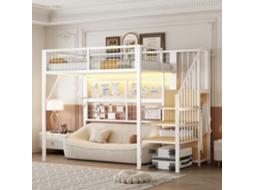 Cama 140x200 Alta Metal com Escrivaninha, Guarda roupa Branca, sem colchão VOLTEDGE