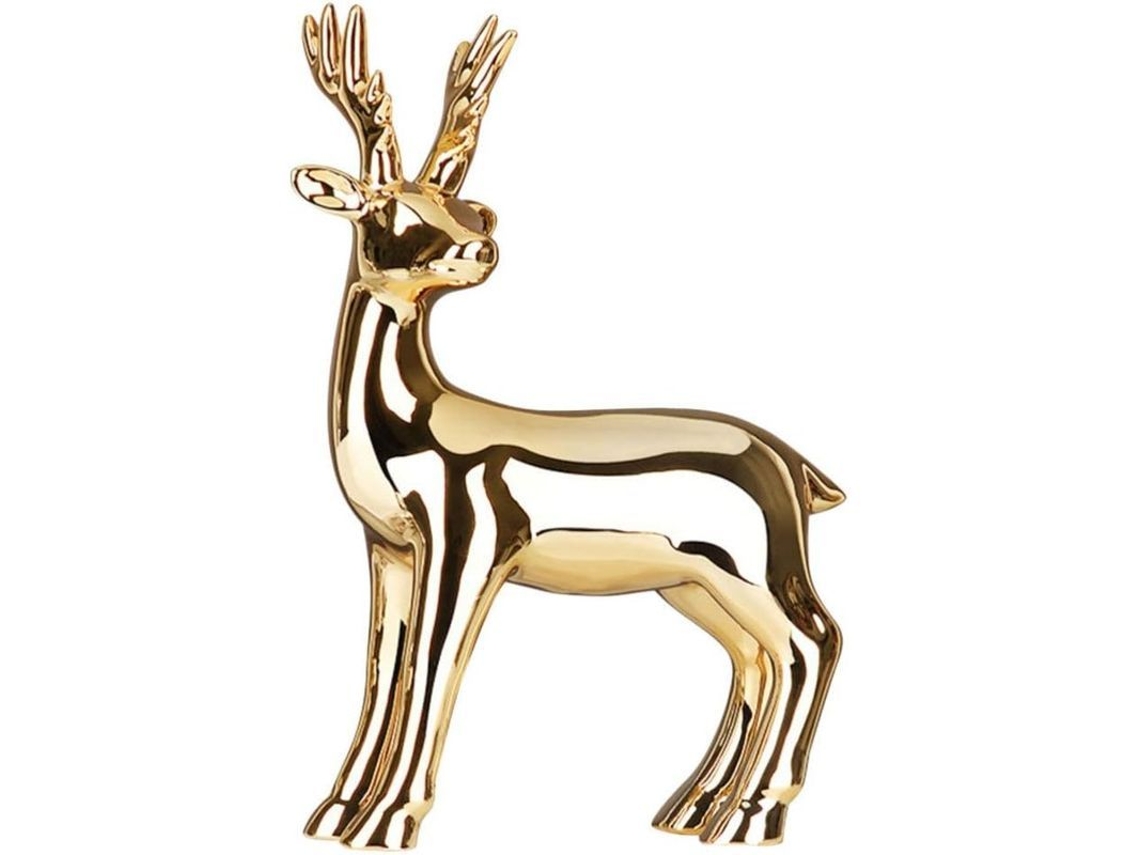 Escultura de cerâmica em forma de veado, estilo nórdico moderno, com banho de ouro, para decoração de casa.