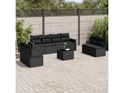 Vidaxl 9 Pcs Conjunto De Sofás P/ Jardim C/ Almofadões Vime Pe Preto